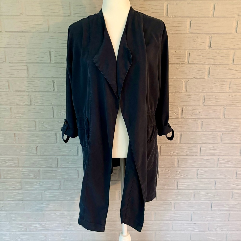 Sanctuary duster navy blue trench coat with drawstring waist, women’s medium